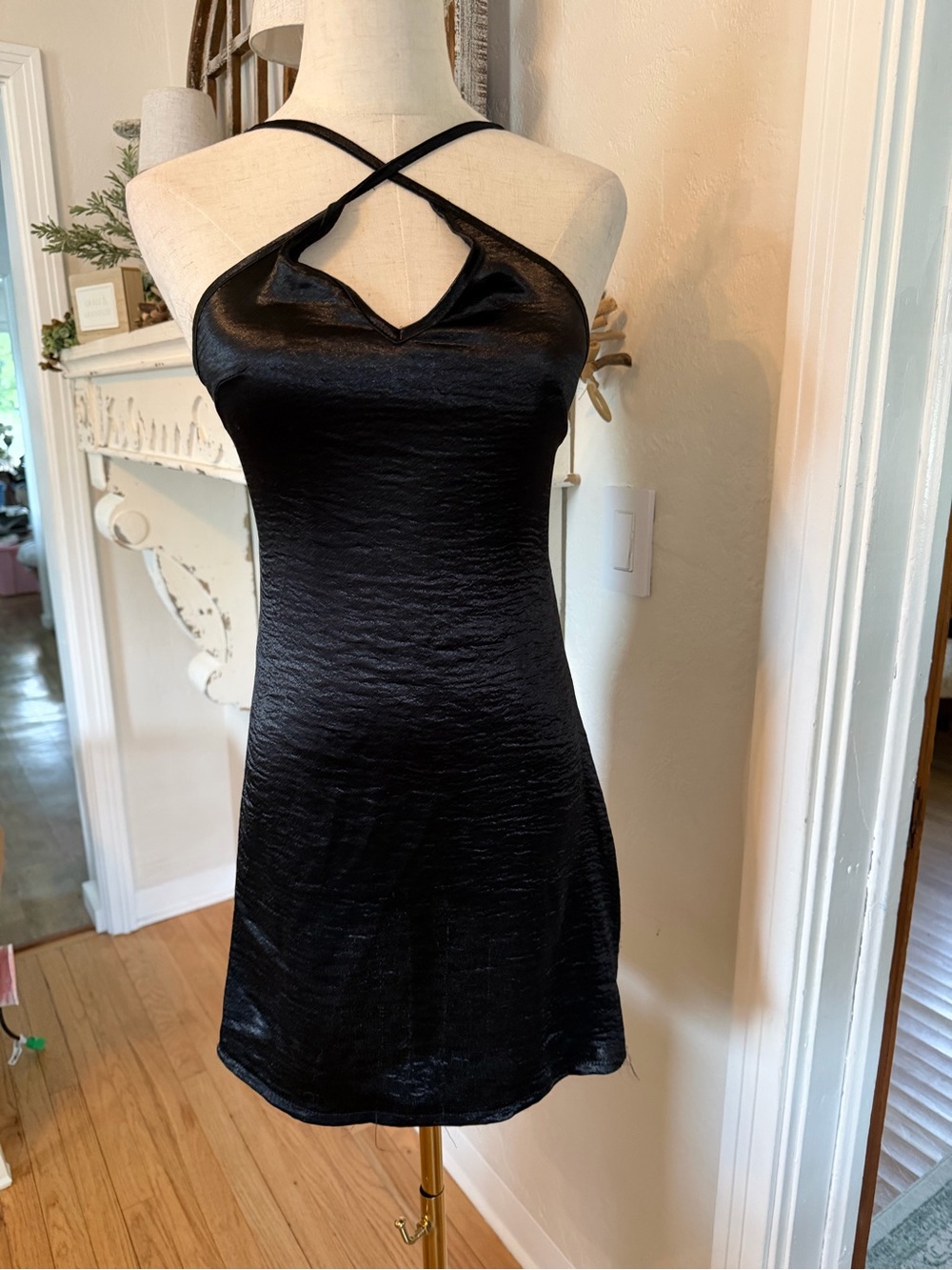 Black Satin Mini Slip Dress